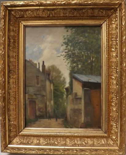 Victor VIGNON (1847-1909) Entrée du village. Huile sur toile. Signé en bas à gauche....