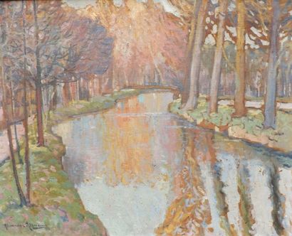 Alexandre ALTMANN (1885-1950) Automne sur la rivière, 1914. Huile sur toile. Signé...