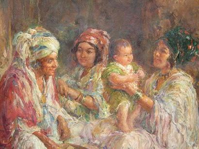 Edouard VERSCHAFFELT (1874-1955) Femmes et enfant Berbères. Huile sur toile. Signé...