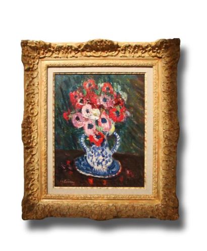 Charles CAMOIN (1879-1965) Bouquet d'Anémones. Huile sur panneau. Signée en bas à...