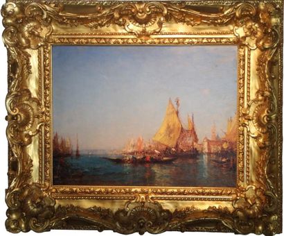Félix ZIEM (1821-1911) Voiliers et embarcations dans le Grand Canal à Venise. Huile...
