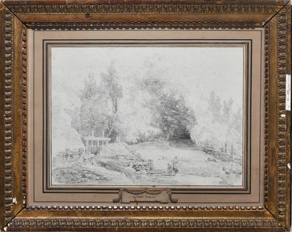  Hubert ROBERT (Paris 1733-1808)

Paysage animé au barrage 

Crayon noir - 27,7 x... Gazette Drouot