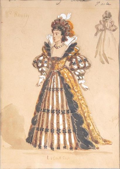null École FRANCAISE du milieu du XIXe

Projet de costume de Lucrezia pour Mlle Revilly

Dessin...