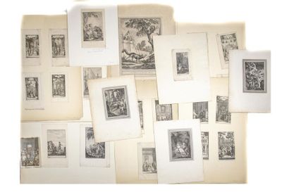 null Ensemble de 25 gravures (vignettes) extraites de différents ouvrages des XVIIe...