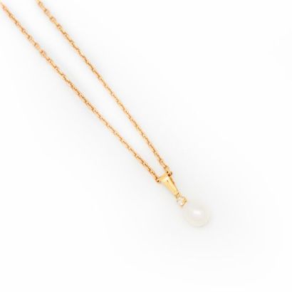 Chaîne Chaine en or jaune 18 k avec pendentif perle surmontée d'un petit brillant
Poids...