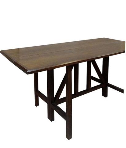 null Table-console de forme rectangulaire en bois vernis. Le plateau se déplie sur...