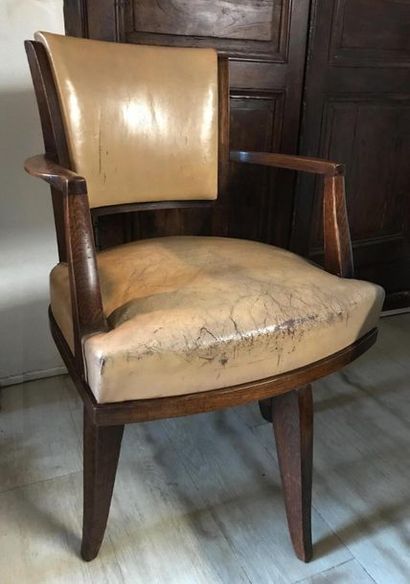 null Fauteuil de bureau à système d'assise pivotant sur un piètement en bois naturel...