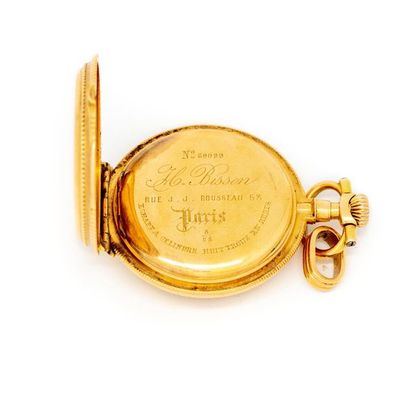 MONTRE DE POCHE Yellow gold pocket watch with enamelled
dial figure
Gross weight:...