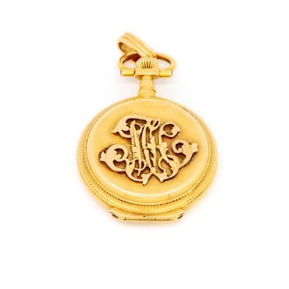 MONTRE DE POCHE Yellow gold pocket watch with enamelled
dial figure
Gross weight:...