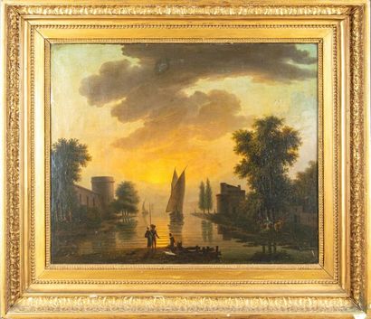 Ecole française du XVIIIè 18th
century FRENCH SCHOOL By the water's edge
Oil on canvas
43...