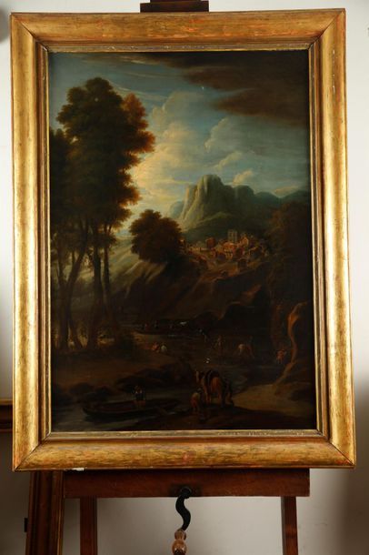 Ecole française du XVIIIè FRENCH SCHOOL of the 18th
Cavaliers in a mountain landscape
Oil...