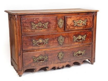 COMMODE Natural wooden chest of drawers opening with three rows of drawers, decorated...