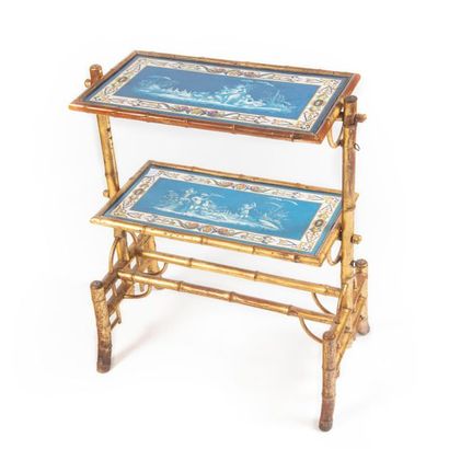 Table desserte Side table with gilded wooden structure in bamboo style joined by...
