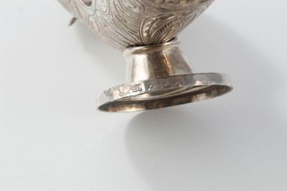 Navette à encens Silver incense shuttle. It is placed on a plain pedestal. In the...