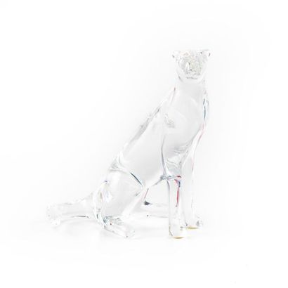 BACCARAT BACCARAT
Statuette of a panther sitting in transparent crystal 
Signed
H....
