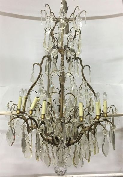 LUSTRE Bronze chandelier with 12 lights and crystal pendants