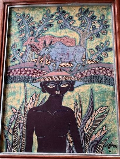 BATIK Scène africaine 67 x 52 cm