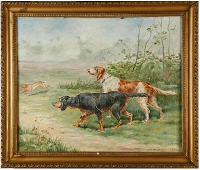 G. PHILIPPE G. PHILIPPE - XXe
Chiens de chasse à l'arrêt
Huile sur toile
Signé en...