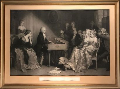 Ecole du XIXe ECOLE DU XIXe
Mozart à Vienne 
Gravure
Légendé en bas "il exécute pour...