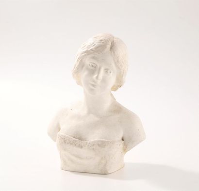 P de LA RUELLE P de LA RUELLE (début XXe)
Jeune femme en buste 
Sculpture en plâtre
Signé...