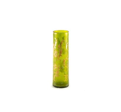 null Glass vase in aniseed green with gold patterns in appliqué. Late 19th
century:...