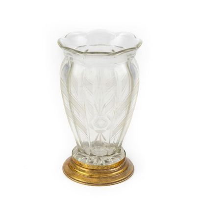 null Baluster-shaped glass vase with engraved vegetal and geometric decoration on...