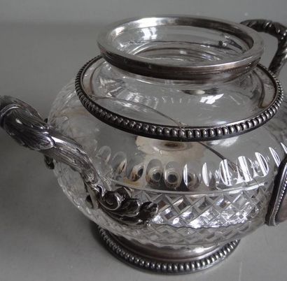 null Sugar bowl covered in cut (broken) crystal with silver frame chiselled with...