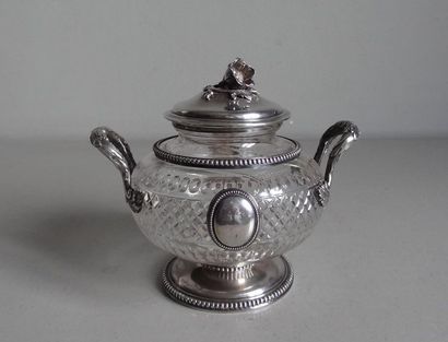 null Sugar bowl covered in cut (broken) crystal with silver frame chiselled with...