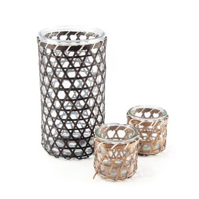 null 3 glass and rattan photophores
H.: 24 cm (large); 8 cm (small)