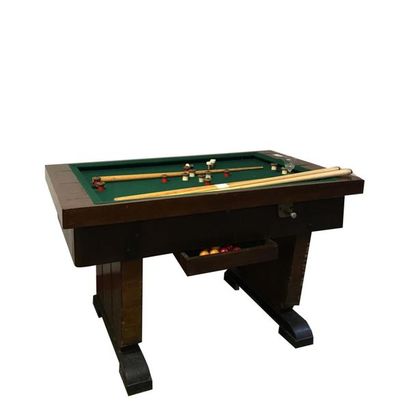 null Little Russian-style pool table with mushrooms on the carpet. Varnished wood....
