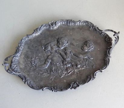 null Small oval pewter tray on feet with a central decoration of Loves and roses....
