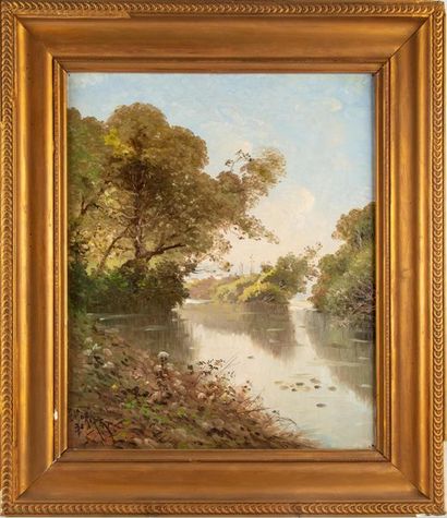 MORIZET Paul MORIZET (XIXe)
Paysage au bord de l'eau
Paire d'huiles sur toile
Signé...
