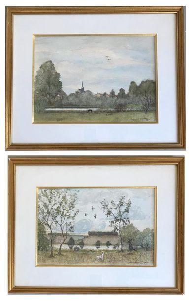 null MODERN
School Landscape at the bell tower
Hunting dog and ducks
Two watercolours
Signed...