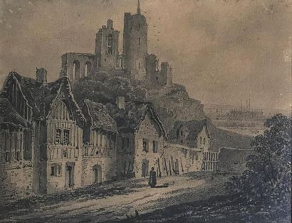 null École ALLEMANDE (?) du XIXe
Paysage de village avec forteresse en ruines
Dessin...