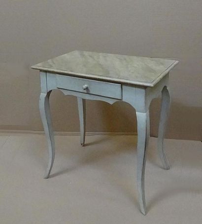 null Small rectangular writing table in grey lacquered wood, opening with a drawer...