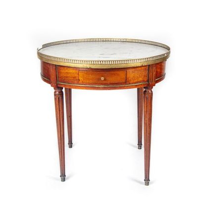 null Mahogany veneer pedestal table forming a hot water bottle table. White marble...