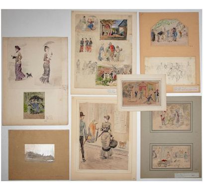 VOIRIN Jules Antoine VOIRIN (1833-1898) Set 
of ten pencil and watercolour drawings...