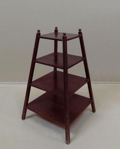 null Pyramid-shaped low shelf in wood varnished in imitation of rosewood, with four...