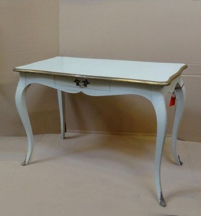 null Table console de forme rectangulaire en bois laqué gris ouvrant par un tiroir...