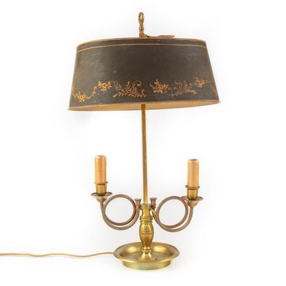 null Empire style brass hot water bottle lamp with 2 candles
Shade in painted sheet...
