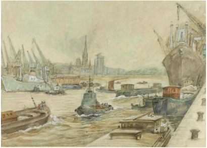 MARC Guy MARC- XXth
View of the port of Rouen
Watercolour
36 x 51 cm