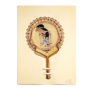 null Horn fan with openwork and embroidered
Java 
paper H. 29 cm