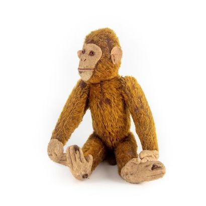 null Singe en peluche France vers 1920/30, articulé, yeux en verre, des usures et...