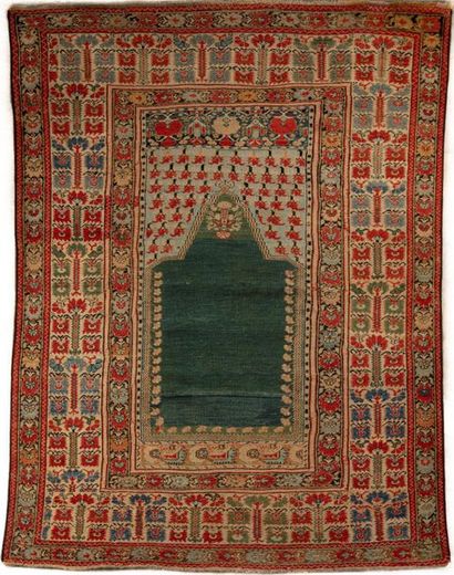 null Très ancien tapis Turc de prière Ghiordès de type « aulique » fin XVIIIème 
Mihrab...