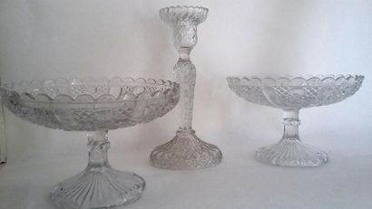 null Pair of standing fruit bowls and a moulded glass candlestick. End of the XIXth
H....