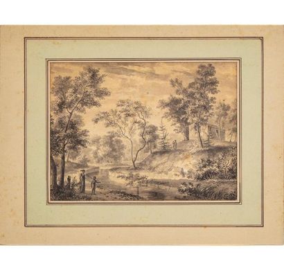 null Early 19th
century FRENCH SCHOOL Personages in a garden centred on a river
Drawing...
