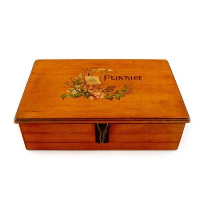 null Beautiful varnished wooden paint box with folding drawers with all its brushes...