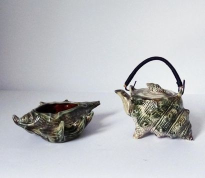 null Small selfish teapot and sugar bowl in ceramic trompe l'oeil in the shape of...