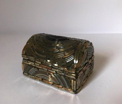 null Small box with curved wooden lid with glass mosaic veneer decoration in the...