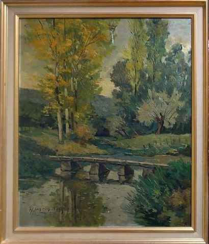 null H. VAN DEN BERG, early 20th
century The little bridge over the river - landscape...